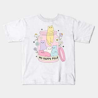 Cute Cat in a Jar My Happy Pills Cat Lover Kittens Kids T-Shirt